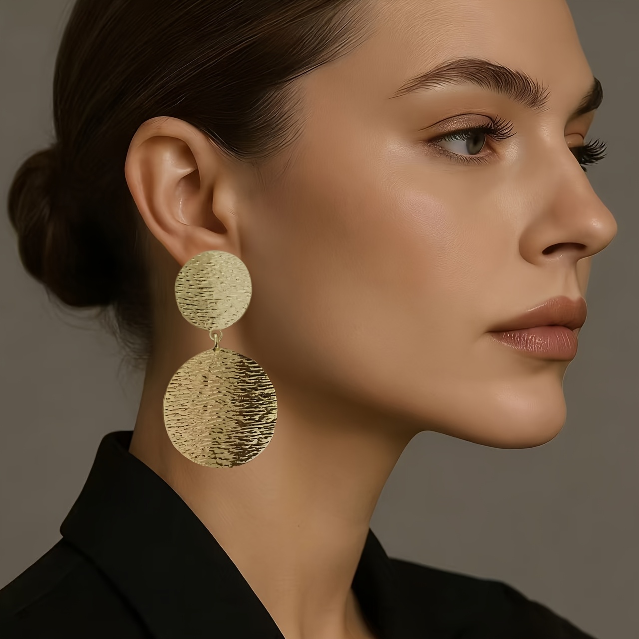 Round Pendant Geometric Clip-On Earrings, Trendy Design